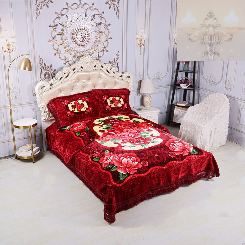 BLANKET  BL107   Warm Raschel Blanket Set Velvet Blanket and Curtains Set for Winter Printed Super Soft Blanket Set with Curtains